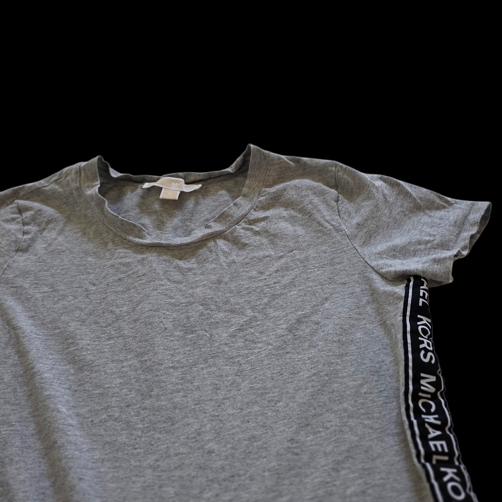 Michael Kors Grey Short Sleeve Crew with Branded Side Trim